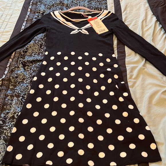 THREE WISHES DRESS , women’s Black and White Polka Dot Dress, size XS - Picture 2 of 8
